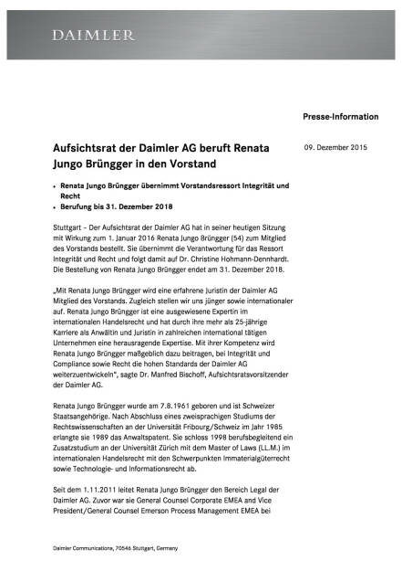 Daimler AG beruft Renata Jungo Brüngger in den Vorstand, Seite 1/2, komplettes Dokument unter http://boerse-social.com/static/uploads/file_515_daimler_ag_beruft_renata_jungo_brungger_in_den_vorstand.pdf (09.12.2015) 