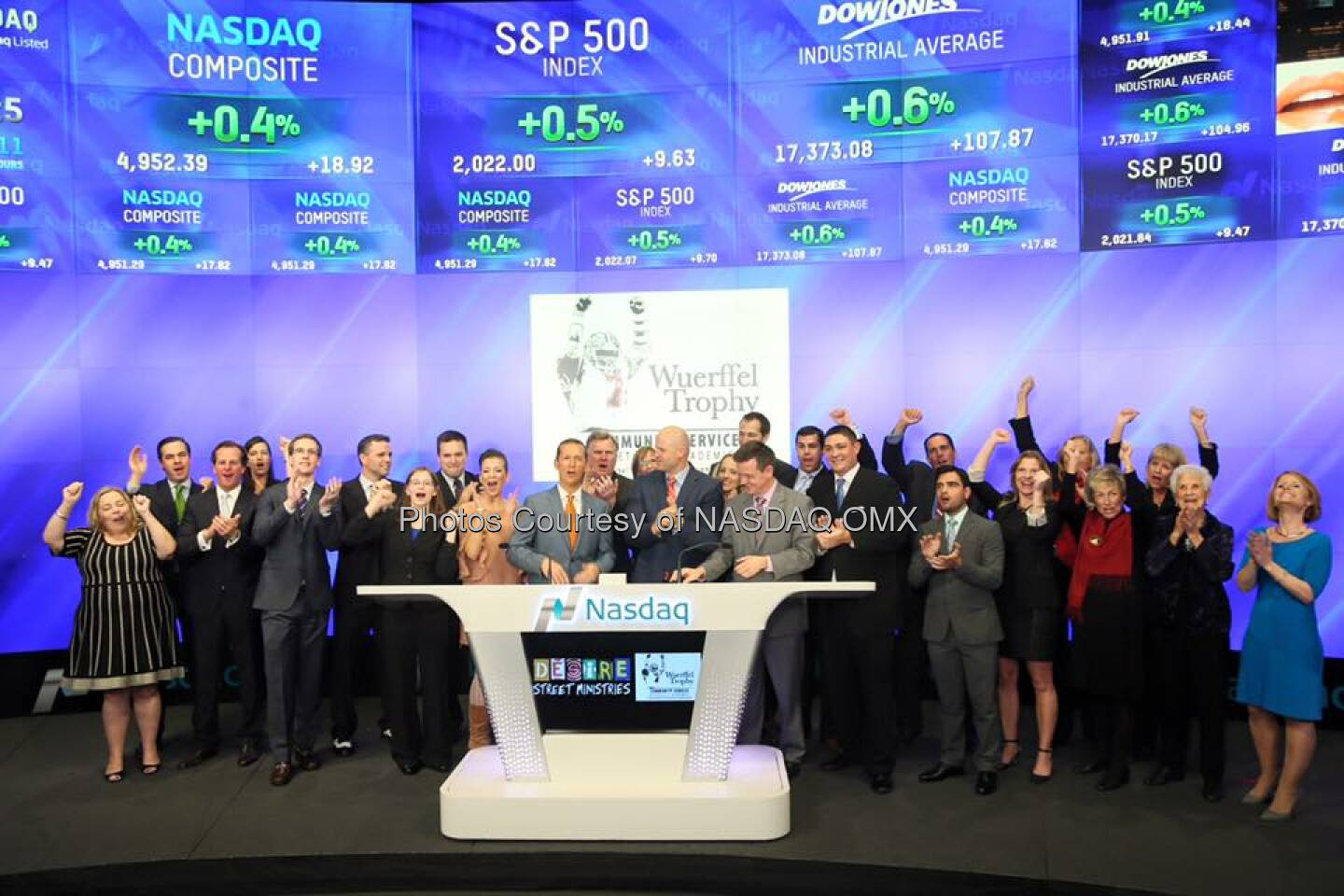 Desire Street Ministries and Wuerffel Trophy ring the Nasdaq Closing Bell!  Source: http://facebook.com/NASDAQ