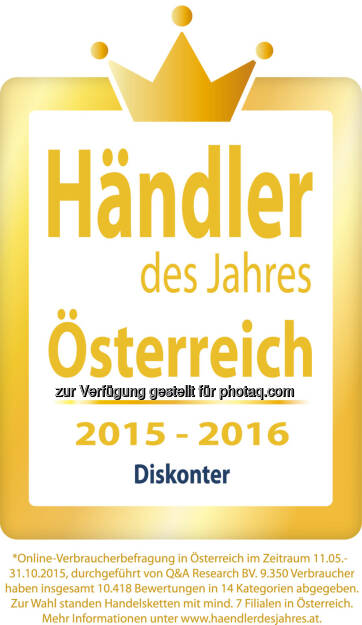 Lidl Österreich ist Händler des Jahres : Kunden wählen beliebteste Handelsketten : Lidl Österreich belegt in der Kategorie „Diskonter“ den ersten Platz : Fotocredit: Lidl Österreich, © Aussendung (16.12.2015) 