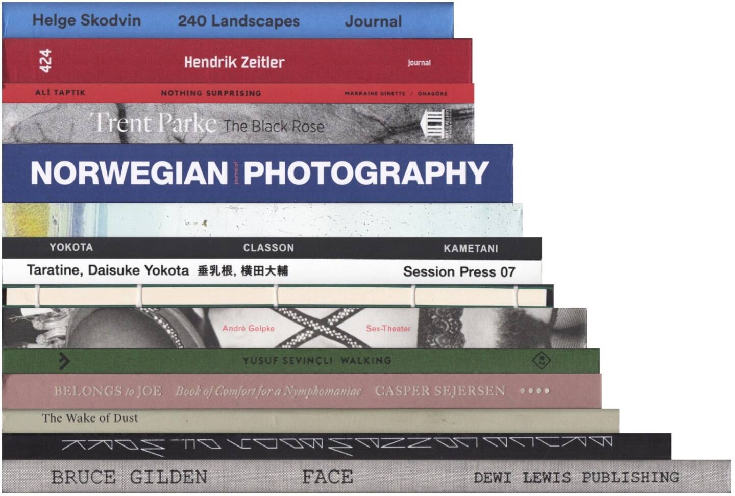 Best of December 2015 on josefchladek.com (server-stats - http://josefchladek.com/list/best_of_december_2015#books): Bruce Gilden - Face, Daisuke Yokota - Taratine (横田大輔 - 垂乳根), Various - Journal of Norwegian Photography #2, Trent Parke - The Black Rose, Yusuf Sevincli - Walking, Daisuke Yokota & Yoshi Kametani - Classon, Ali Taptik - Nothing Surprising, Casper Sejersen - Belongs to Joe, Bruce Connew - Body of Work, Helge Skodvin - 240 Landscapes, Aaron McElroy & Charles Johnstone - Briney Breezes, Chris Dorley-Brown - The Longest Way Round, André Gelpke - Sex-Theater, Thomas Hauser - The Wake of Dust, Hendrik Zeitler - 424