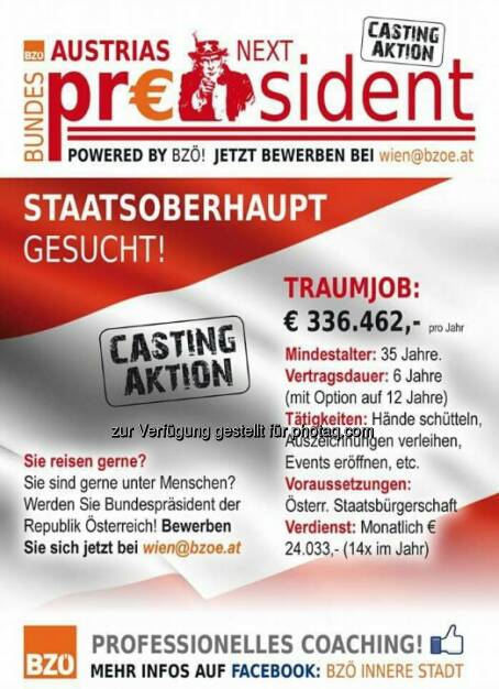 Austria’s next Bundespräsident : Kandidat/in der Herzen gesucht! : Powered by BZÖ : Fotocredit: BZÖ Wien, © Aussender (08.01.2016) 