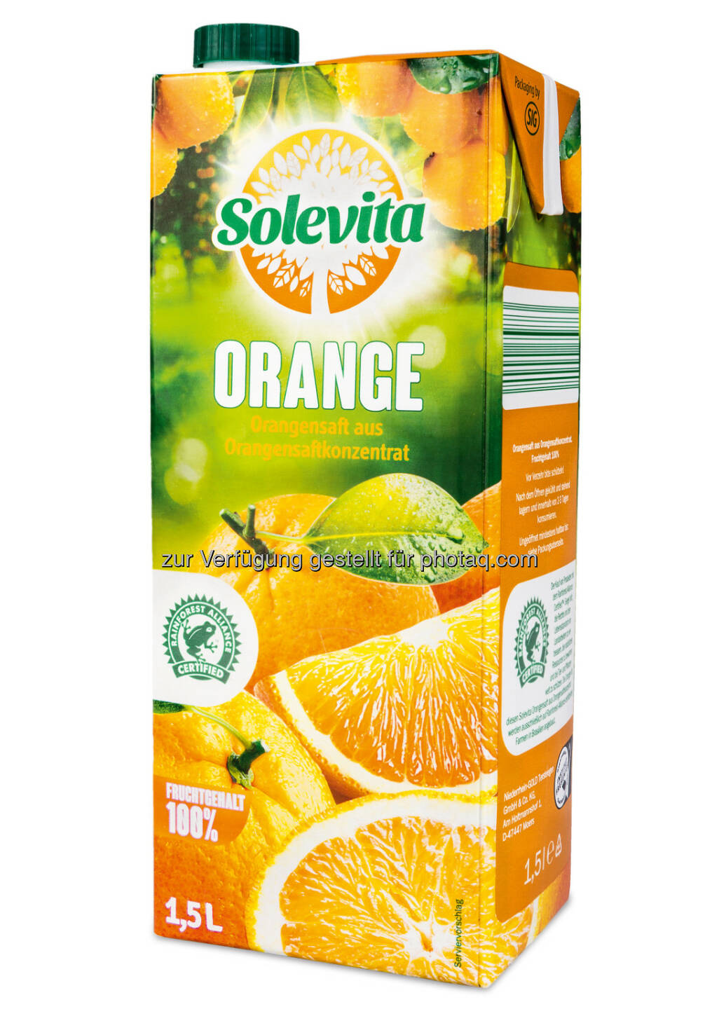 Solevita-Orangensaft : Zertifizierter Orangensaft bei Lidl Österreich - mit dem Rainforest Alliance Certified™-Siegel gekennzeichnet : Fotocredit: Lidl Österreich