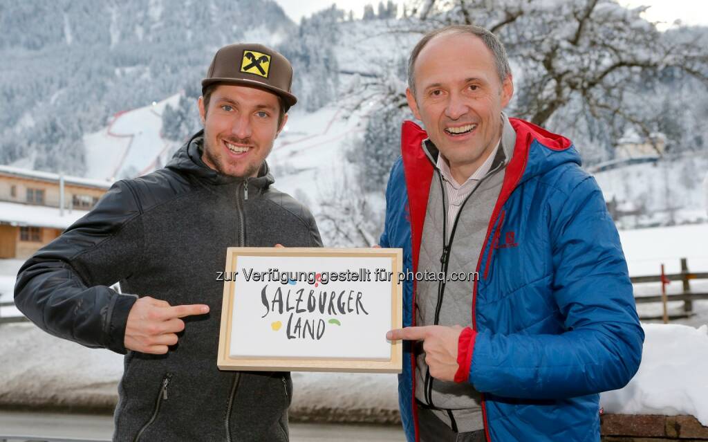 Marcel Hirscher (Skistar), Leo Bauernberger (GF SalzburgerLand Tourismus) : Der vierfache Gesamtweltcup-Sieger Marcel Hirscher ist derzeit wohl der bekannteste aktive Skisportler. Seit Herbst 2015 wirbt er als Testimonial für das SalzburgerLand : Fotocredit: SEPA.Media KG | Josef Bollwein | www.sepa.media, © Aussender (22.01.2016) 