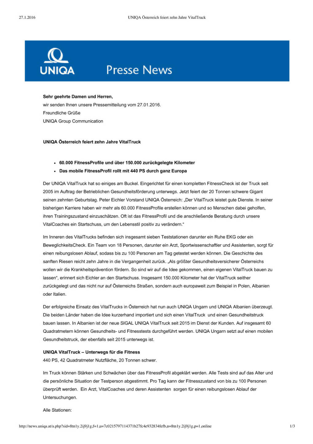 Uniqa Österreich feiert zehn Jahre VitalTruck , Seite 1/3, komplettes Dokument unter http://boerse-social.com/static/uploads/file_567_uniqa_osterreich_feiert_zehn_jahre_vitaltruck.pdf