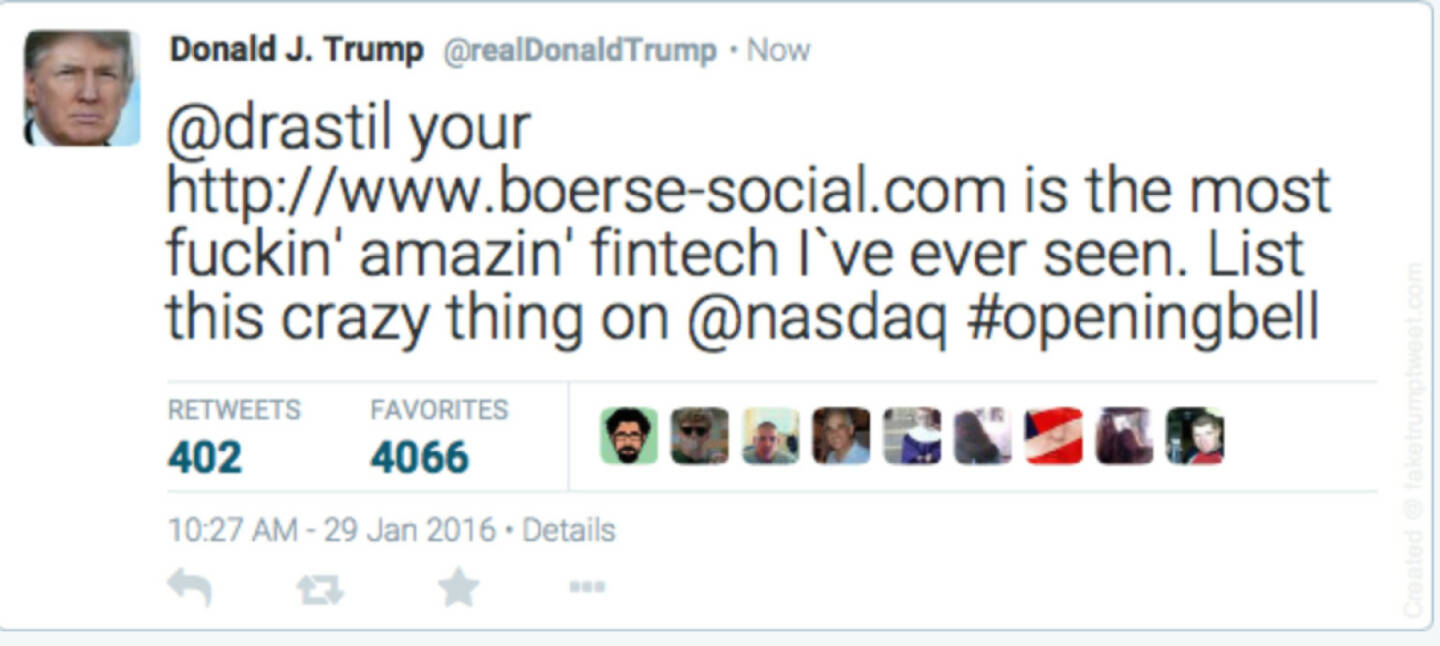 Donald Trump lobt das Börse Social Network