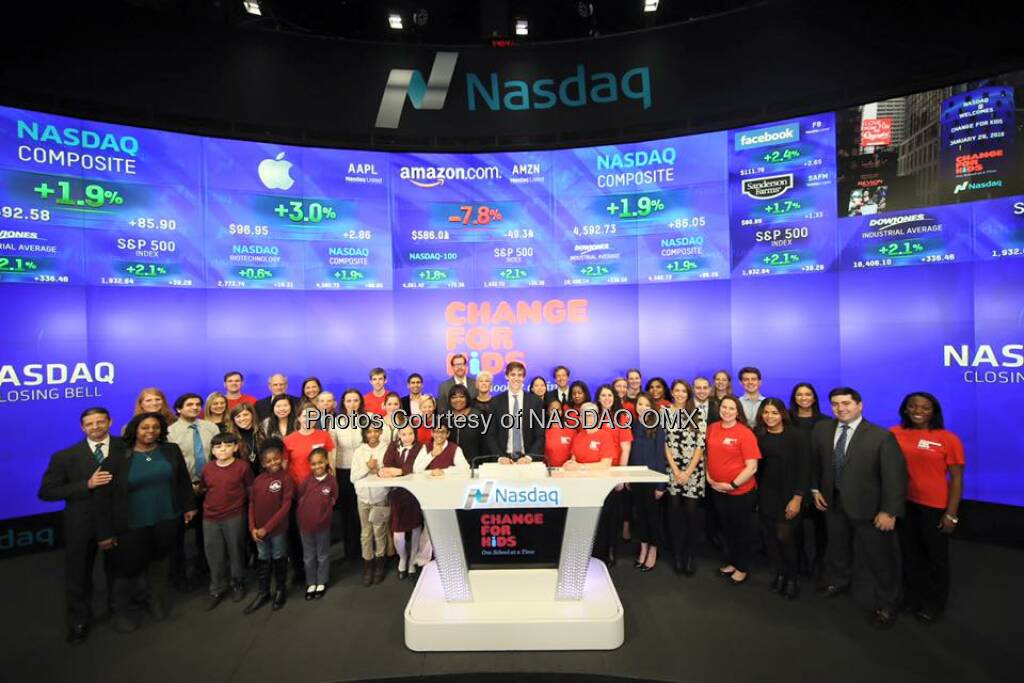 Change for Kids rings the Nasdaq Closing Bell!   Source: http://facebook.com/NASDAQ (31.01.2016)