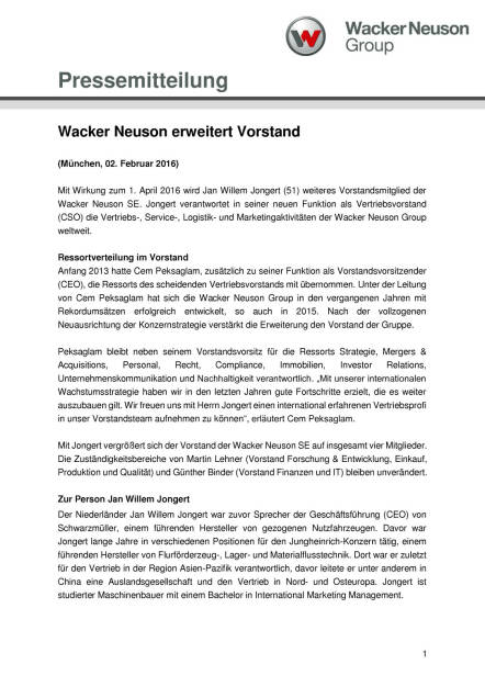 Wacker Neuson erweitert Vorstand, Seite 1/2, komplettes Dokument unter http://boerse-social.com/static/uploads/file_595_wacker_neuson_erweitert_vorstand.pdf (02.02.2016) 