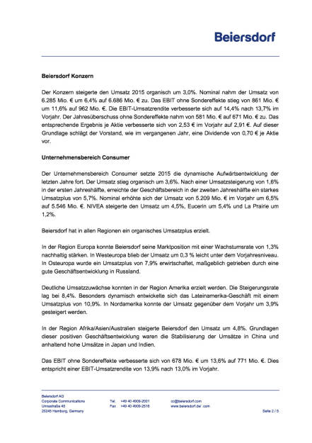 Beiersdorf Geschäftszahlen 2015, Seite 2/5, komplettes Dokument unter http://boerse-social.com/static/uploads/file_644_beiersdorf_geschaftszahlen_2015.pdf (17.02.2016) 