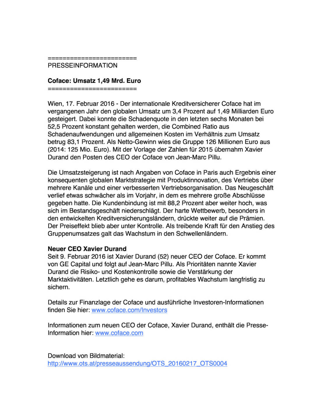 Coface Umsatzzahlen, Seite 1/2, komplettes Dokument unter http://boerse-social.com/static/uploads/file_646_coface_umsatzzahlen.pdf
