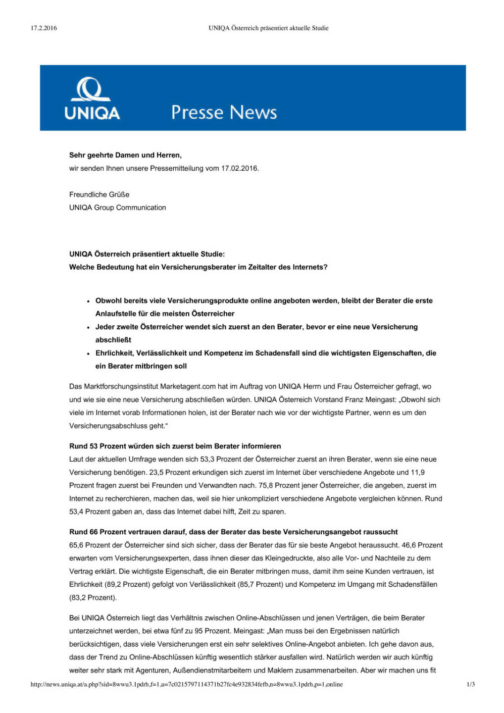 Uniqa Studie: Bedeutung Versicherungsberater im Zeitalter des Internets, Seite 1/3, komplettes Dokument unter http://boerse-social.com/static/uploads/file_648_uniqa_studie_bedeutung_versicherungsberater_im_zeitalter_des_internets.pdf