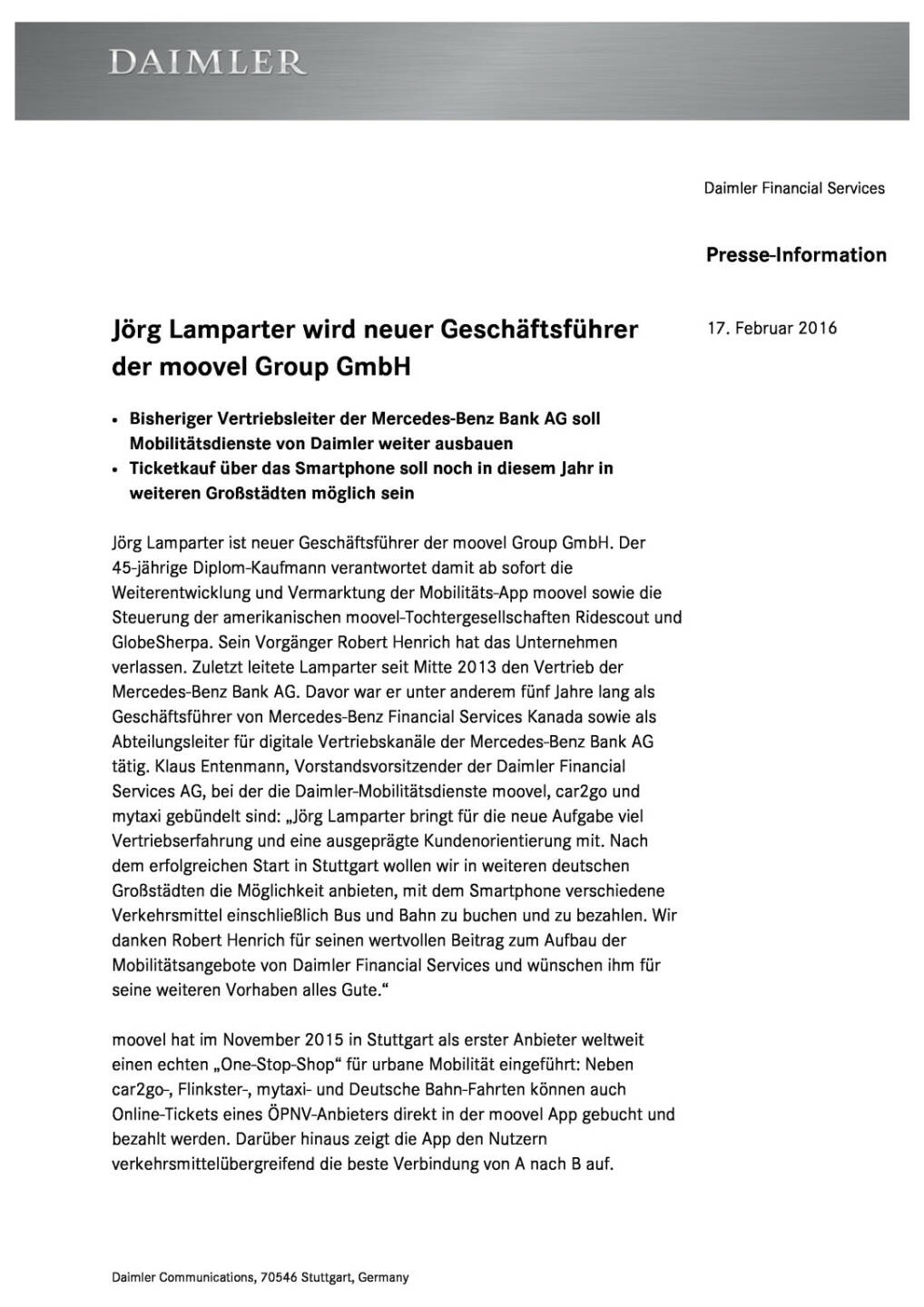 Jörg Lamparter wird neuer Geschäftsführer der moovel Group GmbH, Seite 1/2, komplettes Dokument unter http://boerse-social.com/static/uploads/file_649_jorg_lamparter_wird_neuer_geschaftsfuhrer_der_moovel_group_gmbh.pdf