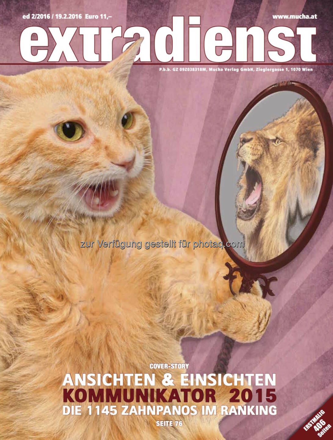 Cover extradienst 2/2016 : Er ist gekürt : Der Kommunikator 2015 : 45 Branchenexperten bewerteten für extradienst 1.145 Kommunikationsmanager : Fotocredit: Mucha Verlag