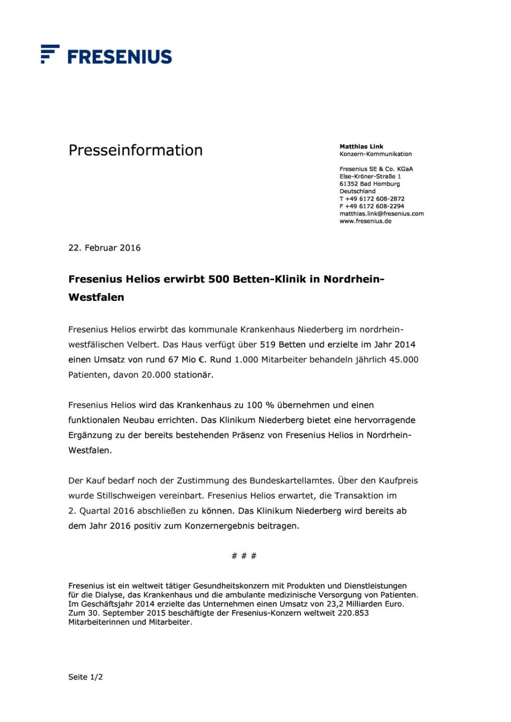 Fresenius erwirbt Klinik in NRW, Seite 1/2, komplettes Dokument unter http://boerse-social.com/static/uploads/file_667_fresenius_erwirbt_klinik_in_nrw.pdf