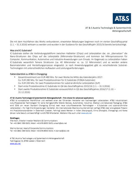 AT&S erhielt Zertifizierung für neues IC-Substrate-Werk in China , Seite 2/2, komplettes Dokument unter http://boerse-social.com/static/uploads/file_672_ats_erhielt_zertifizierung_für_neues_ic-substrate-werk_in_china.pdf (23.02.2016) 