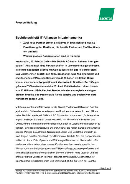Bechtle schließt IT-Allianzen in Lateinamerika, Seite 1/3, komplettes Dokument unter http://boerse-social.com/static/uploads/file_685_bechtle_schliesst_it-allianzen_in_lateinamerika.pdf (25.02.2016) 