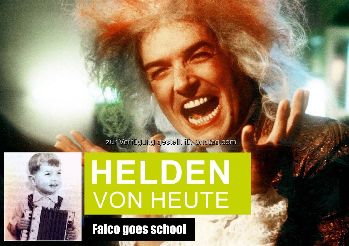Helden von heute - Falco goes school : Falco Privatstiftung startet ab 1.März Talent-Wettbewerb für Schüler : Fotocredit: Rudi Dolezal (Falco-Amadeus); Falco Privatstiftung (Falco-Kind)