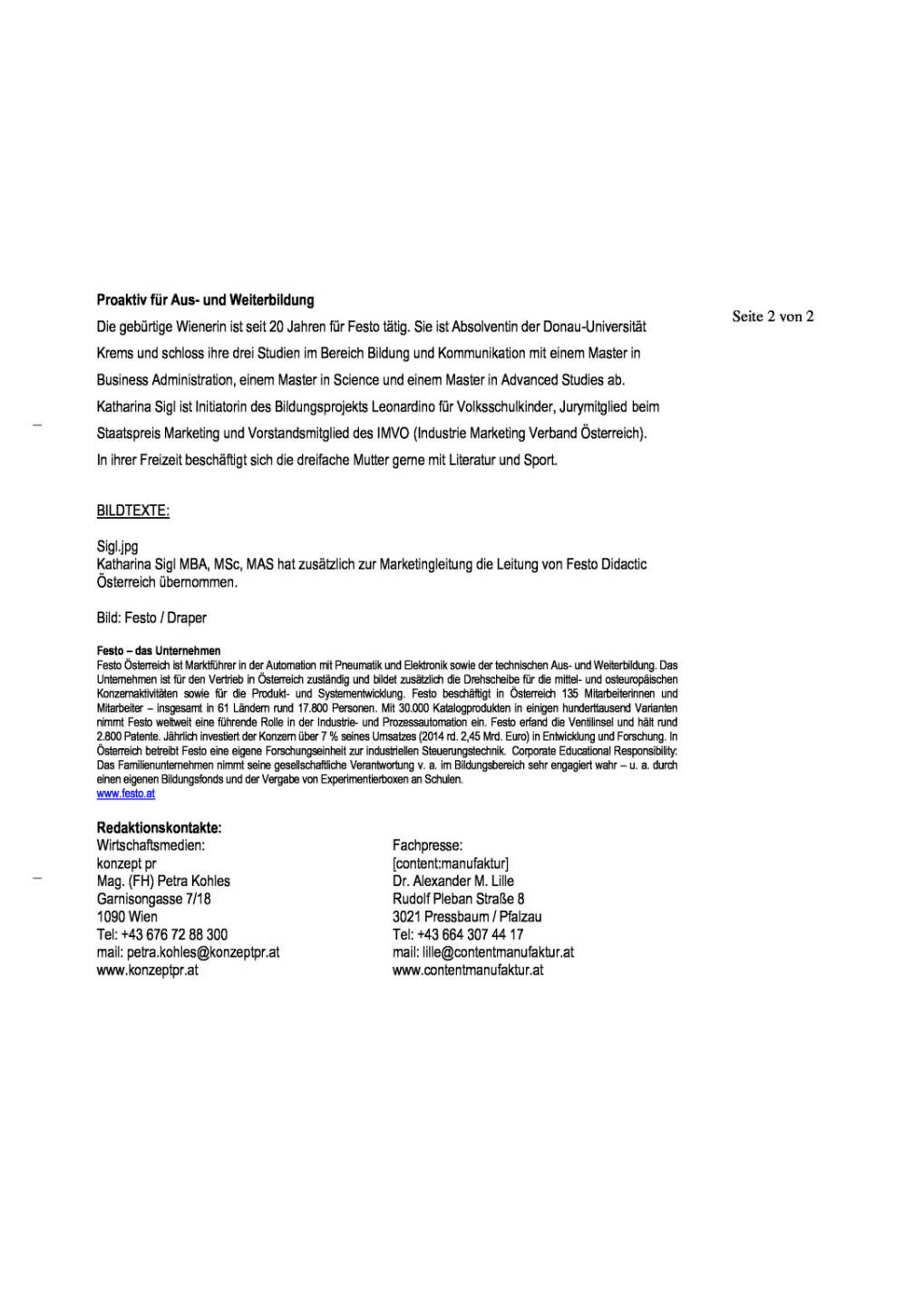 Festo: Katharina Sigl &uuml;bernimmt die Leitung von Festo Didactic in &Ouml;sterreich, Seite 2/2, komplettes Dokument unter http://boerse-social.com/static/uploads/file_745_festo_katharina_sigl_ubernimmt_die_leitung_von_festo_didactic_in_osterreich.pdf