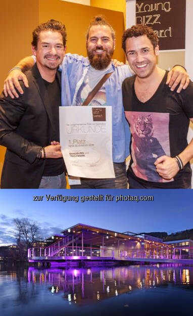 Tibor Szabo, Markus Lott, Karl Weixelbaumer (Betreiber GastroBizz/Fotocredit: Josef Reiter/GastroBizz), JKU TeichWerk : Gastro-„Oscar“ fürs JKU TeichWerk : Der Young Bizz Award gilt als Oscar der Gastronomie und wird alljährlich auf der Gastrobizz-Tagung mit mehr als 400 TeilnehmerInnen vergeben, um das herausragendste neue Gastroprojekt zu küren : And the Young Bizz Award goes to… JKU TeichWerk : Fotocredit: JKU, © Aussendung (08.03.2016) 