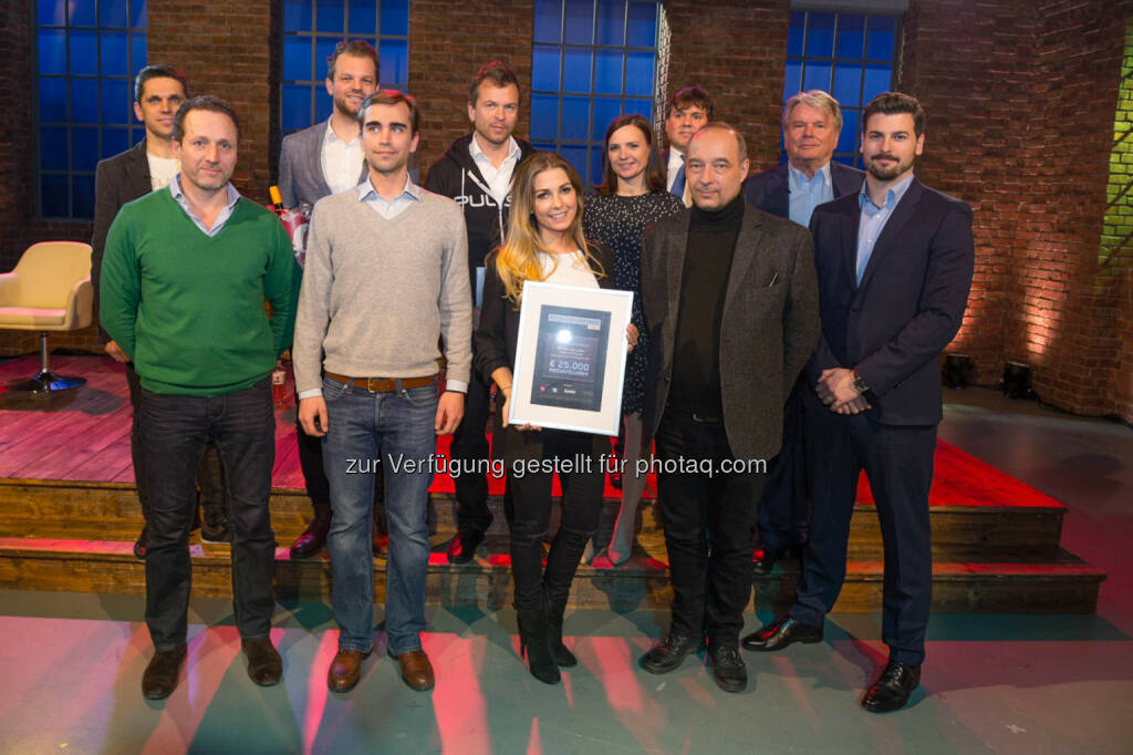 Michael Altrichter, Gofoxbox, Daniel Zech, Markus Breitenecker, AndMetics, Ametsreiter, Prokop, Gensoup Haselstseiner, Blinos: Jury und Teilnehmer des 2. SevenVentures Pitch Day (c) PULS 4 / Buchwald, © Aussendung (09.03.2016) 