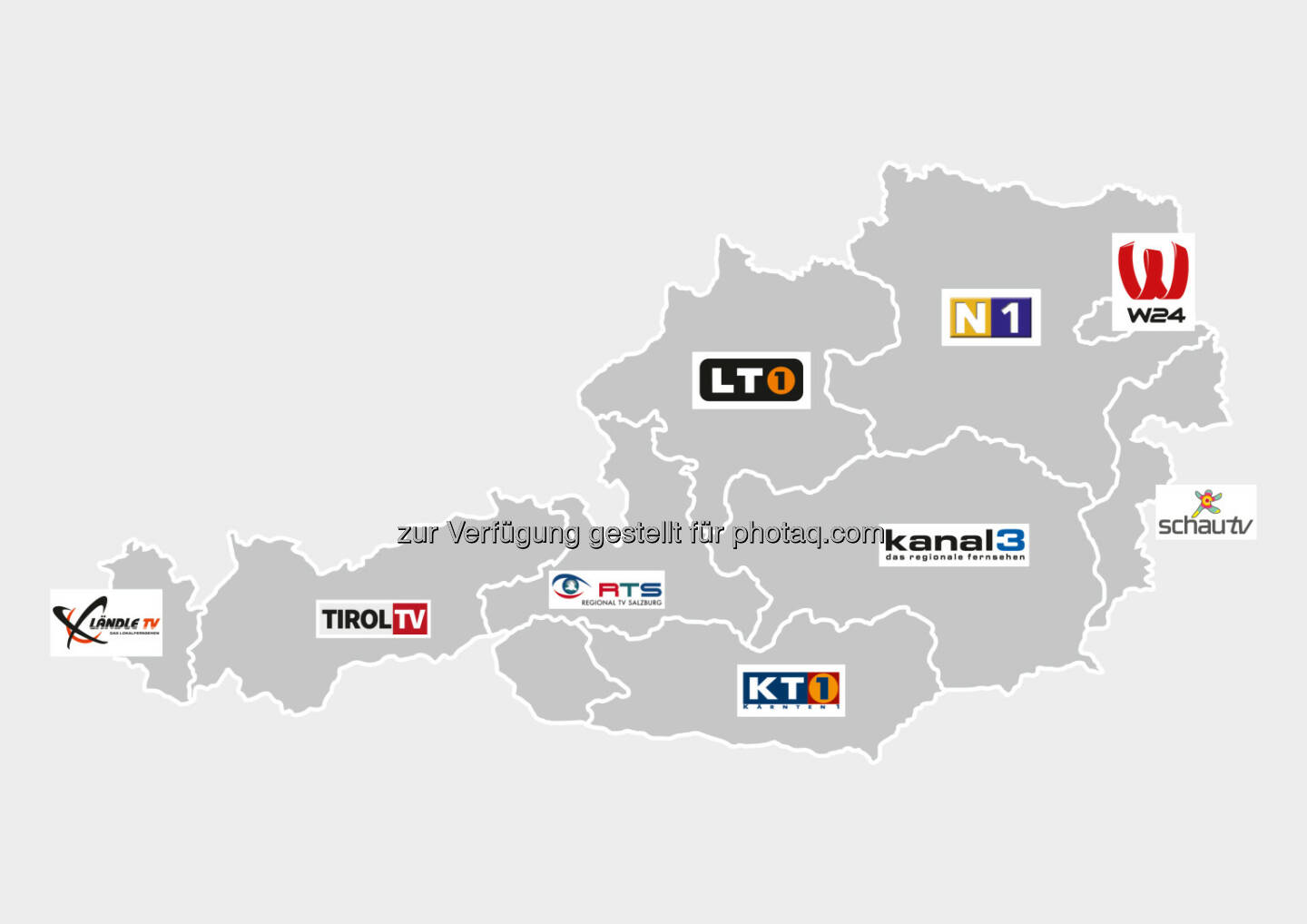 Grafik : R9 - die Regionalsender : Der Kanal R9 Österreich fasst mehrere lokale und regionale TV-Sender aus allen neun österreichischen Bundesländern unter einem Dach zusammen, darunter W24, Ländle TV, Tirol TV, RTS, LT1, KT1, Kanal3, SchauTV sowie N1 : Fotocredit: R9