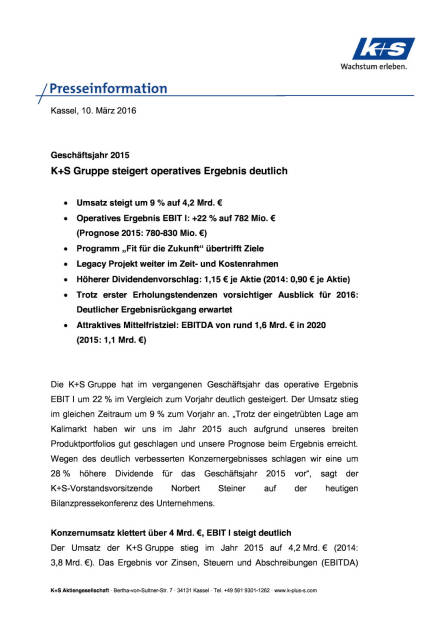 K+S: Geschäftsjahr 2015, Seite 1/7, komplettes Dokument unter http://boerse-social.com/static/uploads/file_759_ks_geschaftsjahr_2015.pdf (10.03.2016)