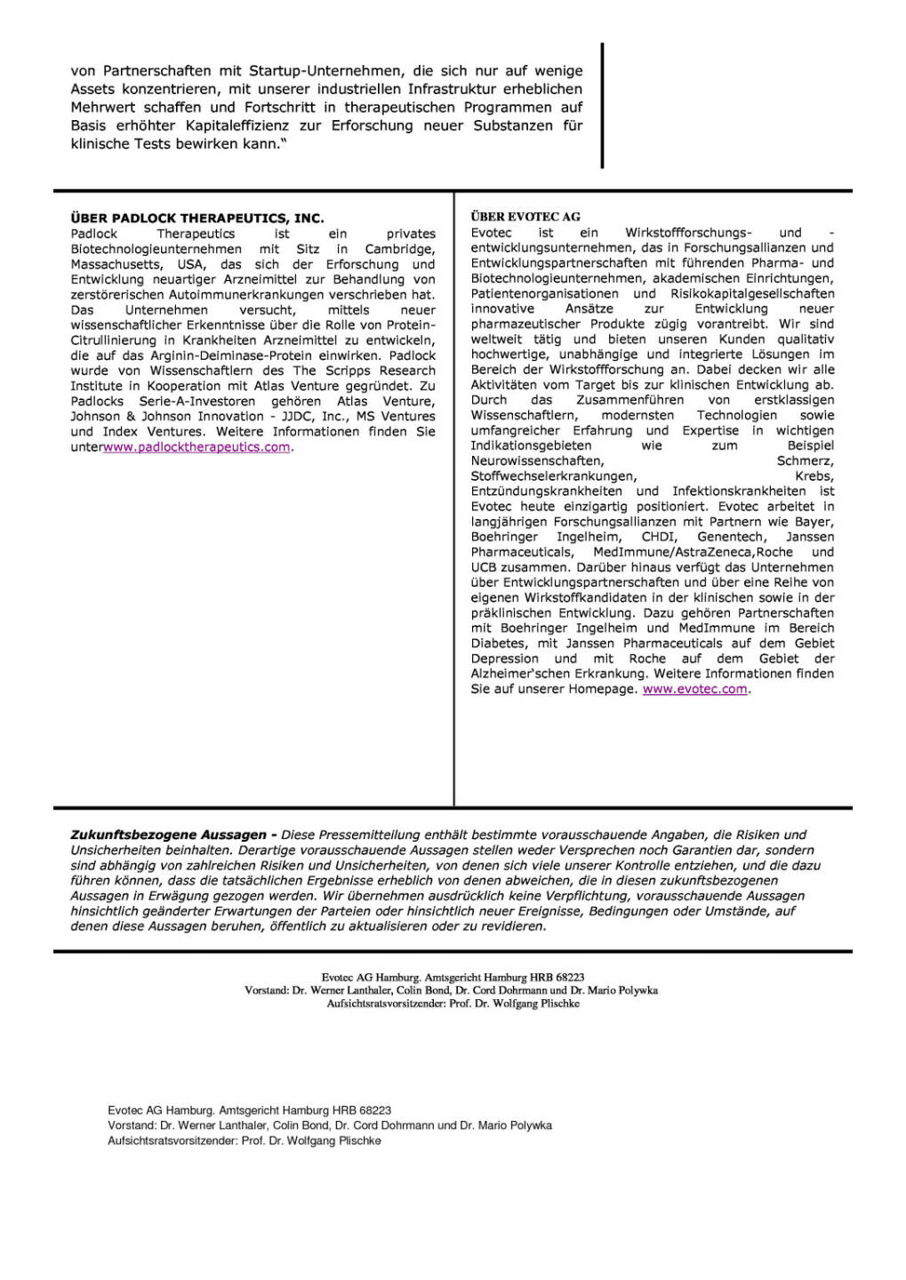 Evotec erreicht Meilenstein in Kooperation mit Padlock Therapeutics, Seite 2/2, komplettes Dokument unter http://boerse-social.com/static/uploads/file_764_evotec_erreicht_meilenstein_in_kooperation_mit_padlock_therapeutics.pdf