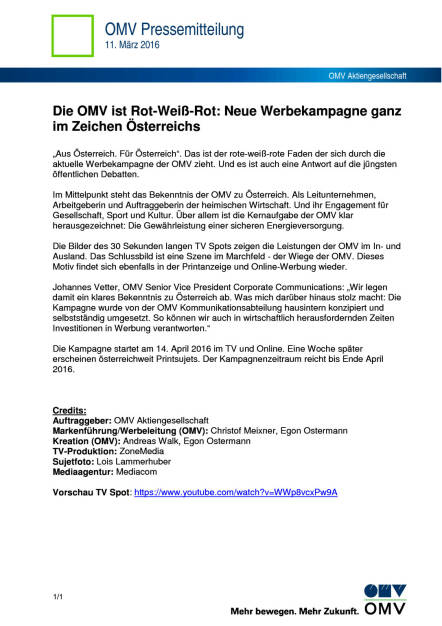OMV ist Rot-Weiß-Rot: Neue Werbekampagne ganz im Zeichen Österreichs, Seite 1/2, komplettes Dokument unter http://boerse-social.com/static/uploads/file_774_omv_ist_rot-weiss-rot_neue_werbekampagne_ganz_im_zeichen_osterreichs.pdf (11.03.2016) 