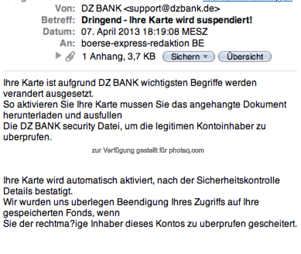 DZ Bank als Spam-Opfer (08.04.2013) 