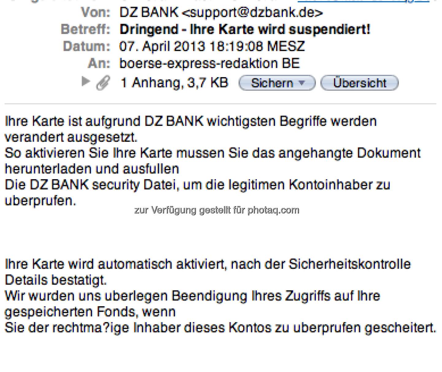 DZ Bank als Spam-Opfer