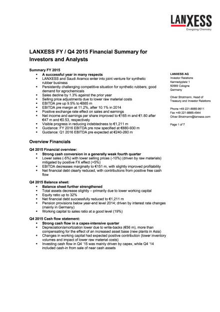 Lanxess Q4 2015, Seite 1/7, komplettes Dokument unter http://boerse-social.com/static/uploads/file_794_lanxess_q4_2015.pdf (17.03.2016) 