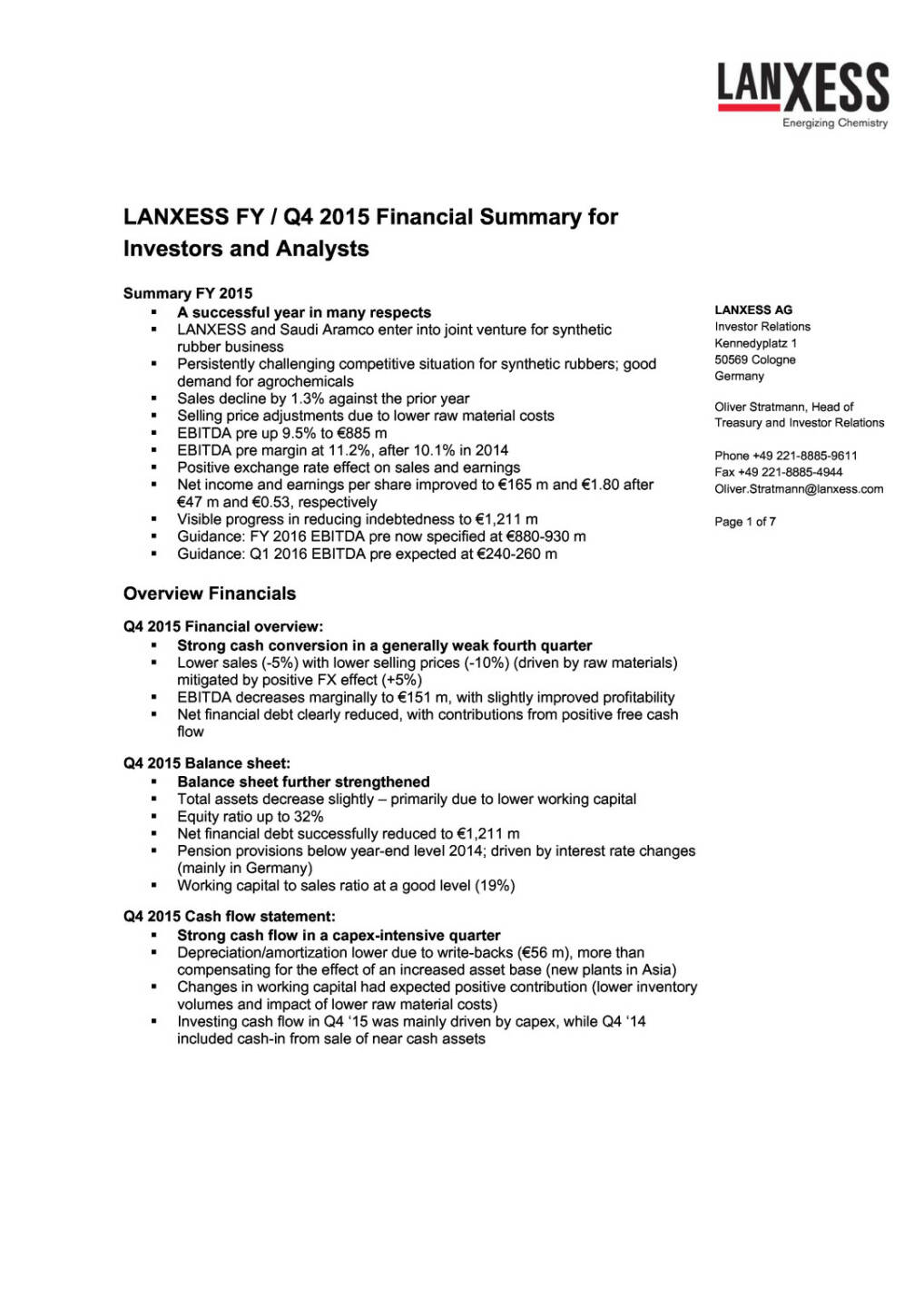 Lanxess Q4 2015, Seite 1/7, komplettes Dokument unter http://boerse-social.com/static/uploads/file_794_lanxess_q4_2015.pdf