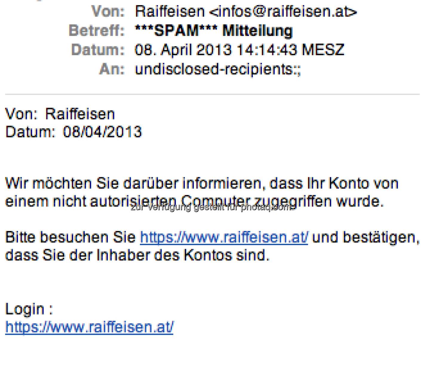 Raiffeisen als Spam-Opfer