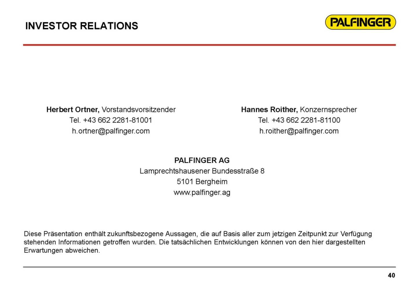 Palfinger Investor Relations