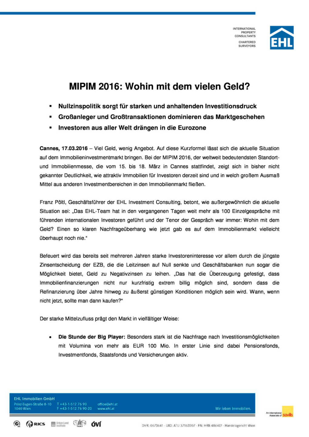 EHL Immobilien Presseaussendung zur MIPIM in Cannes, Seite 1/3, komplettes Dokument unter http://boerse-social.com/static/uploads/file_800_ehl_immobilien_presseaussendung_zur_mipim_in_cannes.pdf