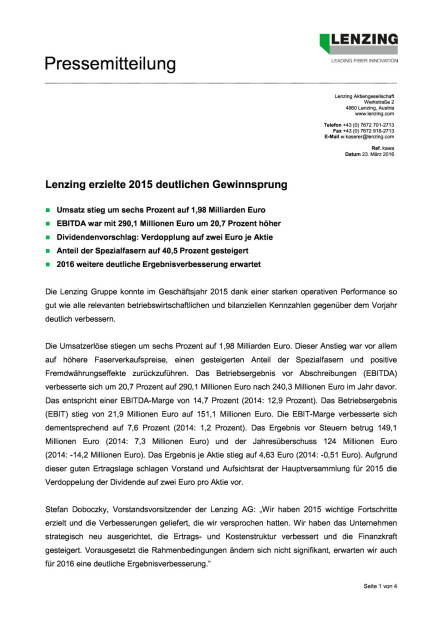 Lenzing Ergebnisse 2015, Seite 1/4, komplettes Dokument unter http://boerse-social.com/static/uploads/file_810_lenzing_ergebnisse_2015.pdf (23.03.2016) 