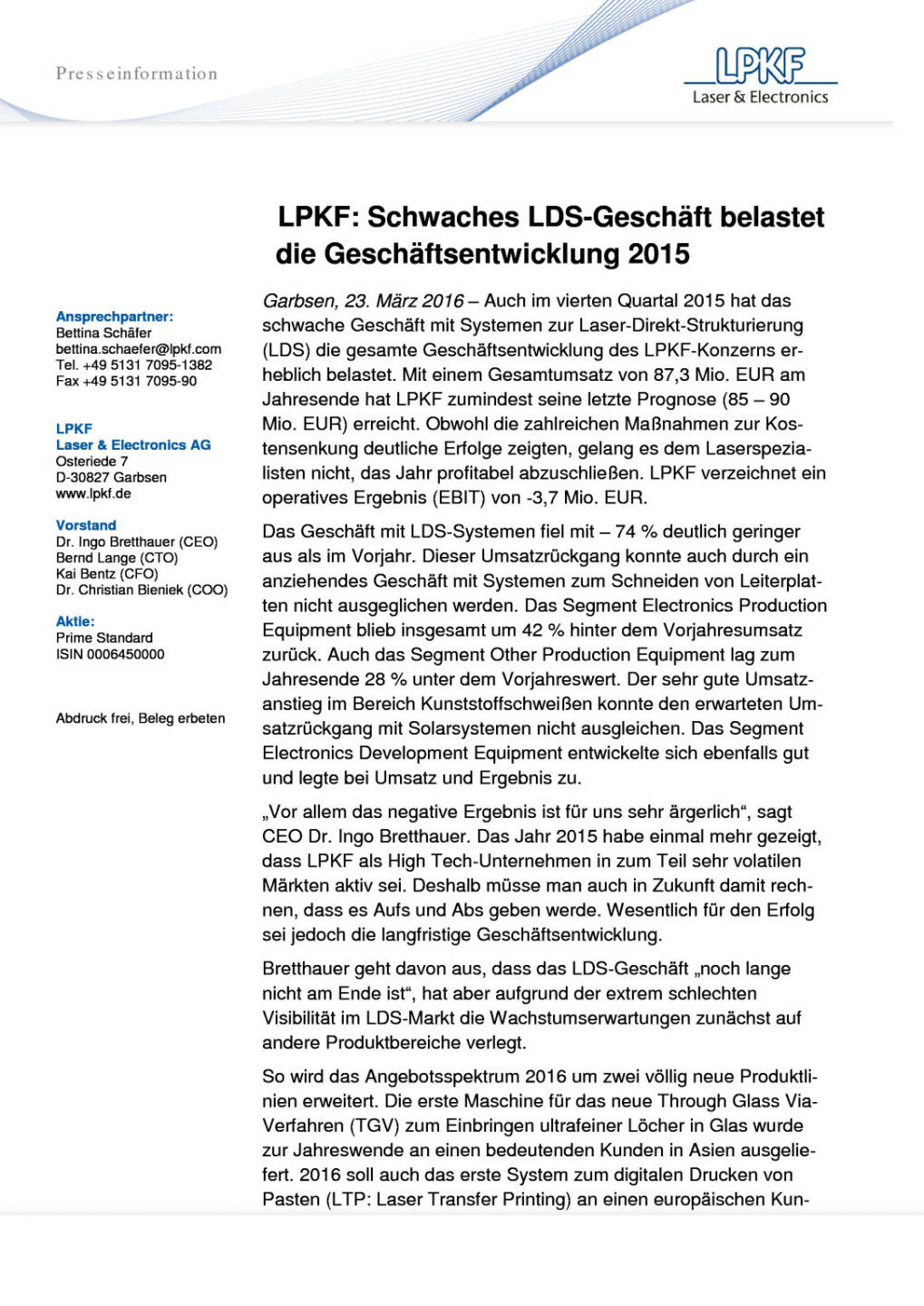 LPKF: Schwaches LDS-Geschäft belastet die Geschäftsentwicklung 2015, Seite 1/2, komplettes Dokument unter http://boerse-social.com/static/uploads/file_811_lpkf_schwaches_lds-geschaft_belastet_die_geschaftsentwicklung_2015.pdf