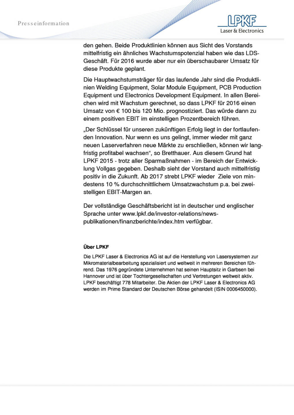 LPKF: Schwaches LDS-Geschäft belastet die Geschäftsentwicklung 2015, Seite 2/2, komplettes Dokument unter http://boerse-social.com/static/uploads/file_811_lpkf_schwaches_lds-geschaft_belastet_die_geschaftsentwicklung_2015.pdf