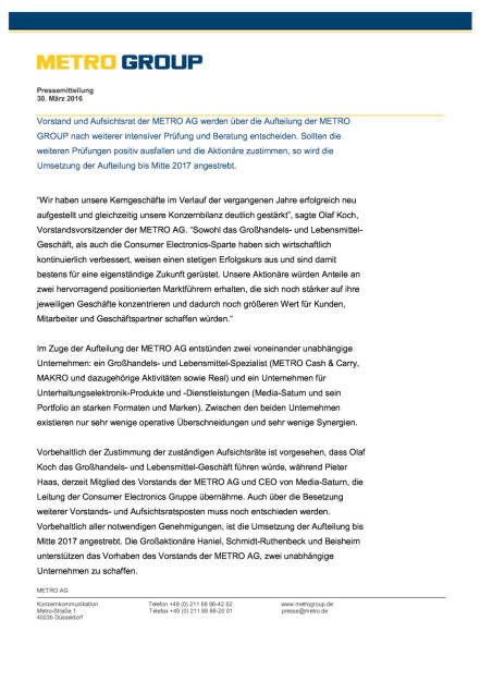 Metro Group: Aufteilung des Konzerns, Seite 2/4, komplettes Dokument unter http://boerse-social.com/static/uploads/file_822_metro_group_aufteilung_des_konzerns.pdf (30.03.2016) 