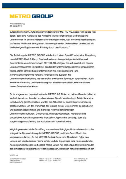 Metro Group: Aufteilung des Konzerns, Seite 3/4, komplettes Dokument unter http://boerse-social.com/static/uploads/file_822_metro_group_aufteilung_des_konzerns.pdf (30.03.2016) 