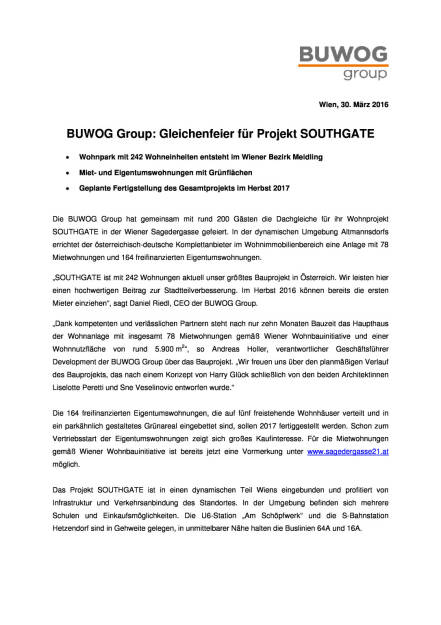 Buwog Group: Gleichenfeier für Projekt Southgate, Seite 1/2, komplettes Dokument unter http://boerse-social.com/static/uploads/file_825_buwog_group_gleichenfeier_fur_projekt_southgate.pdf (30.03.2016) 