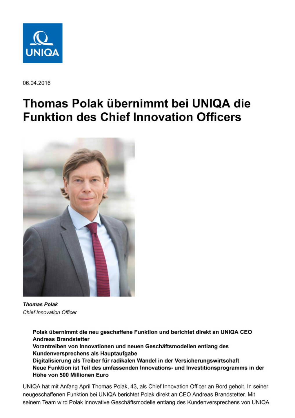 Thomas Polak: Chief Innovation Officers bei Uniqa, Seite 1/3, komplettes Dokument unter http://boerse-social.com/static/uploads/file_852_thomas_polak_chief_innovation_officers_bei_uniqa.pdf