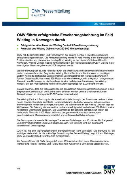 OMV: erfolgreiche Erweiterungsbohrung in Norwegen, Seite 1/2, komplettes Dokument unter http://boerse-social.com/static/uploads/file_853_omv_erfolgreiche_erweiterungsbohrung_in_norwegen.pdf (06.04.2016) 