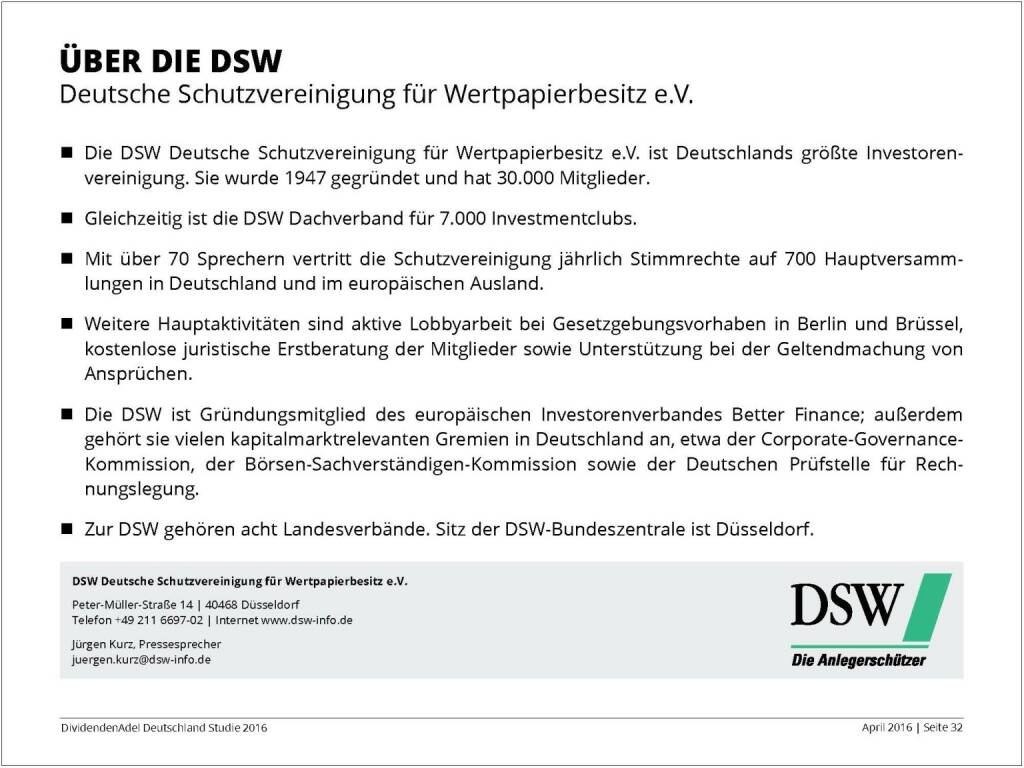 Dividendenstudie 2016: Über die DSW, © Dividendenadel.de (06.04.2016) 