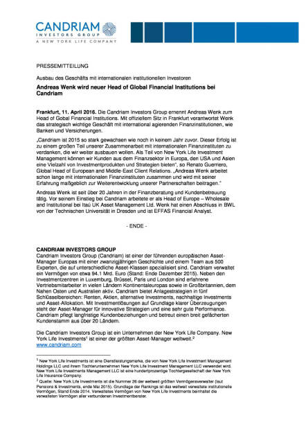 Candriam: Andreas Wenk neuer Head of Global Financial Institutions, Seite 1/2, komplettes Dokument unter http://boerse-social.com/static/uploads/file_865_candriam_andreas_wenk_neuer_head_of_global_financial_institutions.pdf (11.04.2016) 