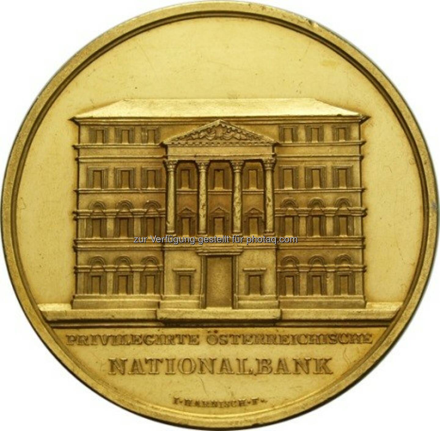Medaille zur Grundsteinlegung der Oesterreichischen Nationalbank, 1821, Medailleur: Johann Baptist Harnisch, Gold : Die Währungshüterin – OeNB eröffnet Ausstellung zum 200. Jubiläum : Geldmuseum blickt auf 200 Jahre Geschichte der OeNB zurück : ©OeNB