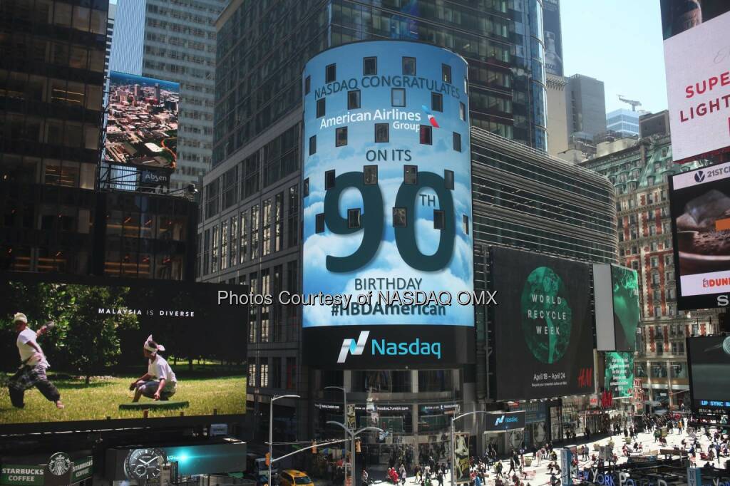 Nasdaq congratulates American Airlines  on its 90th Birthday! #HBDAmerican  Source: http://facebook.com/NASDAQ (18.04.2016) 