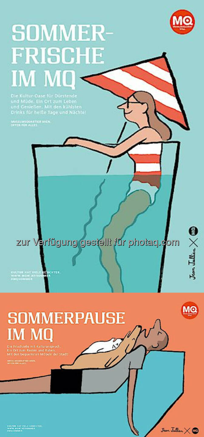 MQ Sommerkampagne 2016 : Mit Bildern des französischen Grafikers, Illustrators, Videokünstlers und Fotografen Jean Jullien setzt das MuseumsQuartier Wien in Zusammenarbeit mit der Designagentur Rosebud sein Leitmotiv „Kultur hat viele Gesichter“ fort : Fotocredit: MQ/Konzept & Design: Rosebud, Illustrationen: Jean Jullien