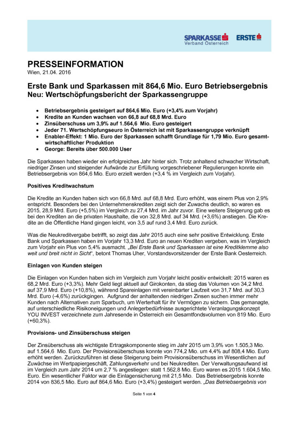 Erste Bank und Sparkassen Betriebsergebnis, Seite 1/4, komplettes Dokument unter http://boerse-social.com/static/uploads/file_920_erste_bank_und_sparkassen_betriebsergebnis.pdf