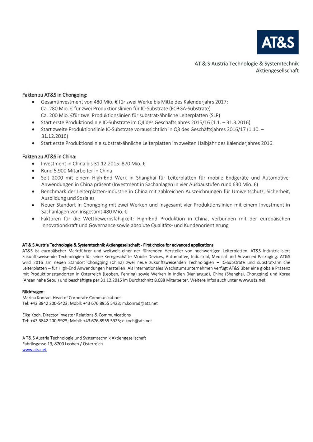AT&S: Offizielle Eröffnung Werk Chongqing, Seite 3/3, komplettes Dokument unter http://boerse-social.com/static/uploads/file_924_ats_offizielle_eroffnung_werk_chongqing.pdf