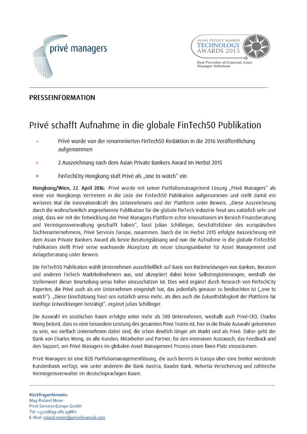 Priv&eacute; wird in die FinTech50 Publikation aufgenommen, Seite 1/2, komplettes Dokument unter http://boerse-social.com/static/uploads/file_930_prive_wird_in_die_fintech50_publikation_aufgenommen.pdf